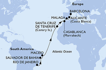 Brazílie, Španělsko, Maroko z Rio de Janeira na lodi MSC Divina
