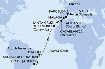 Brazílie, Španělsko, Maroko, Itálie z Rio de Janeira na lodi MSC Divina