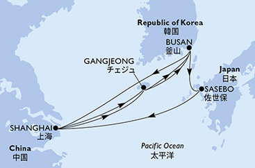 Čína, Jižní Korea, Japonsko ze Šanghaje na lodi MSC Bellissima