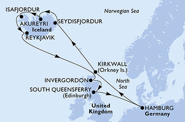 Německo, Velká Británie, Island z Hamburku na lodi MSC Preziosa