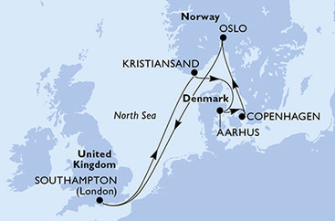 Velká Británie, Norsko, Dánsko ze Southamptonu na lodi MSC Meraviglia