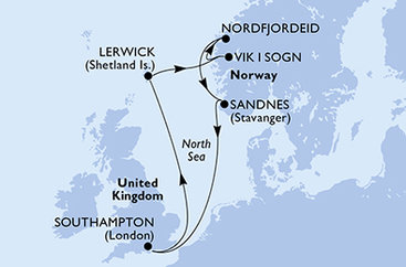 Velká Británie, Norsko ze Southamptonu na lodi MSC Meraviglia