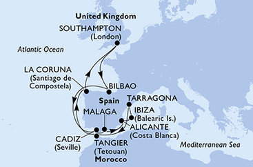 Velká Británie, Španělsko, Maroko ze Southamptonu na lodi MSC Meraviglia
