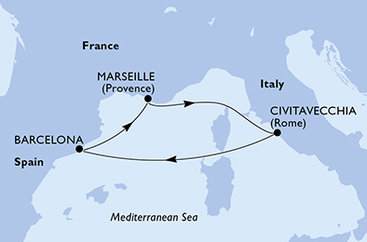 Itálie, Španělsko, Francie z Civitavecchia na lodi MSC Divina