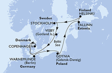 Dánsko, Německo, Polsko, Estonsko, Finsko, Švédsko z Kodaně na lodi MSC Splendida