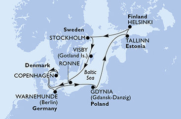 Dánsko, Německo, Polsko, Estonsko, Finsko, Švédsko z Kodaně na lodi MSC Splendida