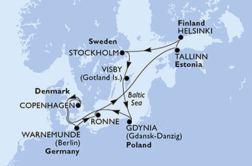 Dánsko, Německo, Estonsko, Finsko, Švédsko, Polsko z Kodaně na lodi MSC Splendida
