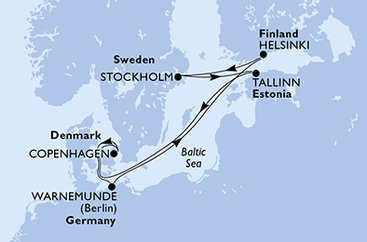 Švédsko, Estonsko, Dánsko, Německo, Finsko ze Stockholmu na lodi MSC Splendida